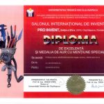 Diploma de excelență și medalia de aur cu mențiune specială PROINVENT 2016
