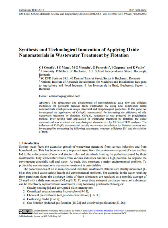 Synthesis And Technological Innovation Of Applying Oxide Nanomaterials In Wastewater Treatment By Flotation